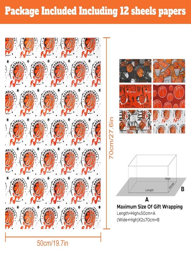 AirCool Basketball Wrapping Paper for Men Boys Kids, Shoot a Basket Basketball Ball Wrapping Paper 12 Sheets Foled Flat 20x28 Inches per Sheet, Basketball Gift Wrap For Basketball Birthday Sports Party - Image 2